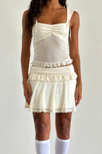 Ivory Polka Dot Mesh Skirt