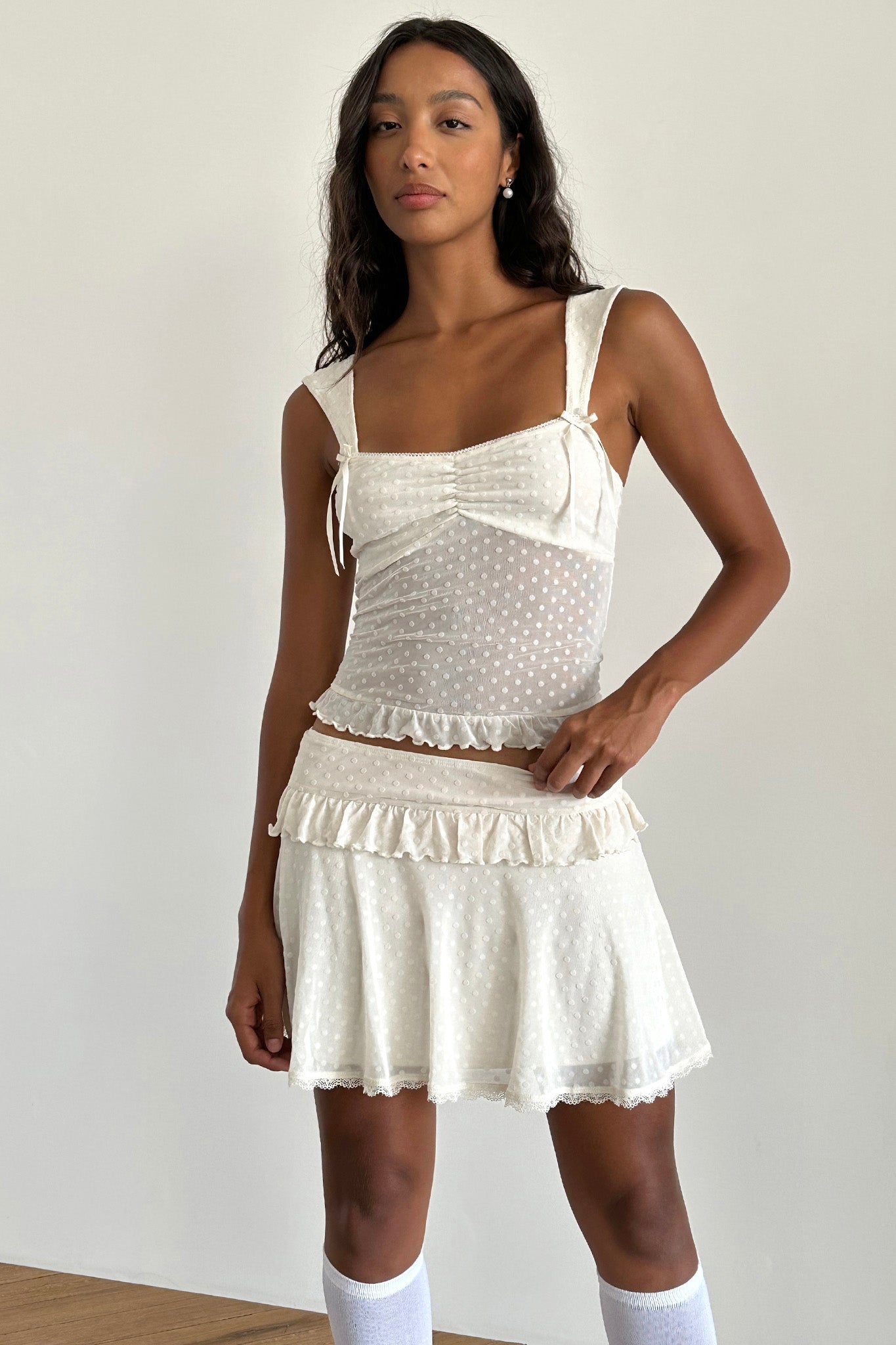 Ivory Polka Dot Mesh Skirt
