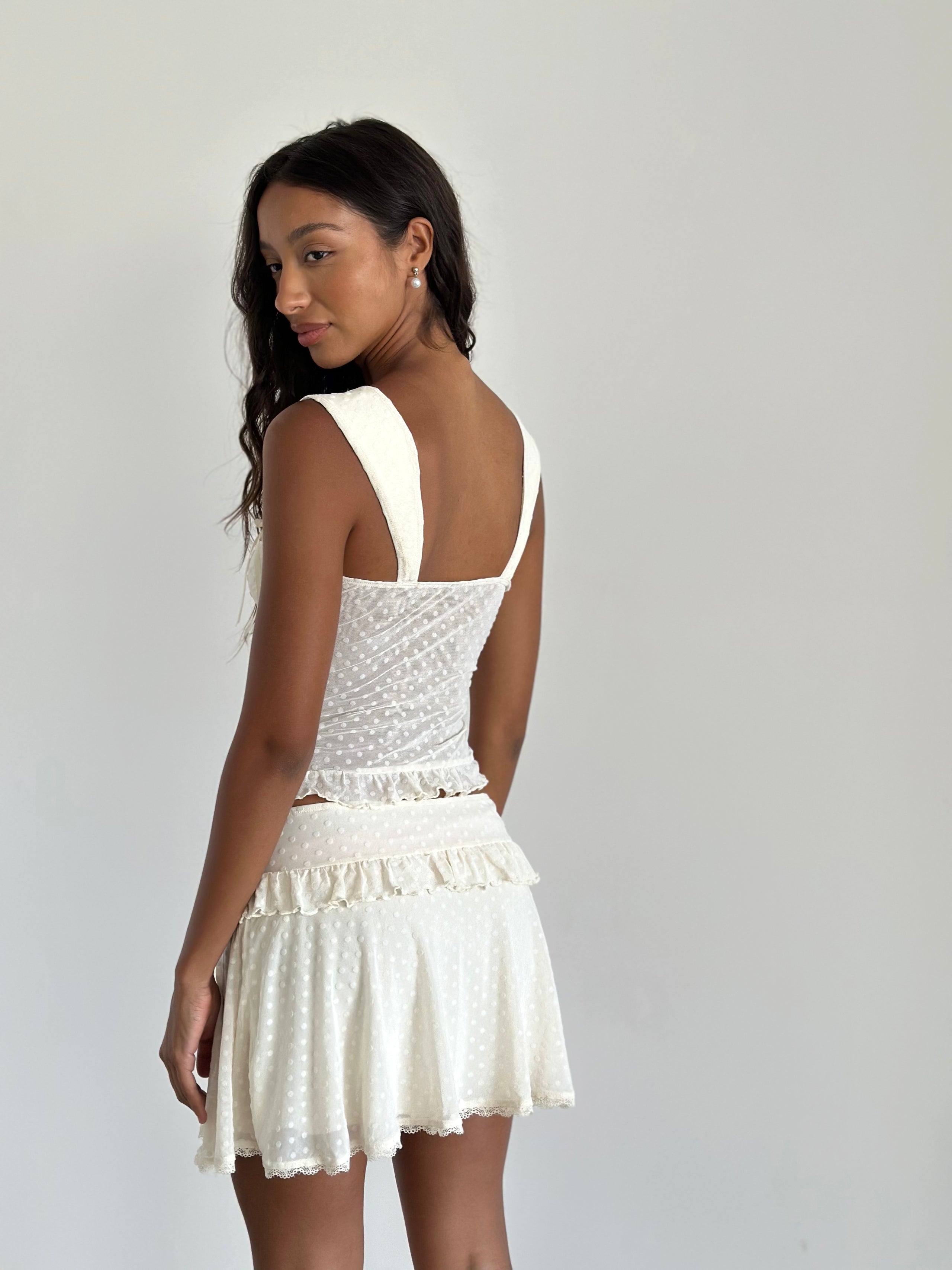 Ivory Polka Dot Mesh Skirt